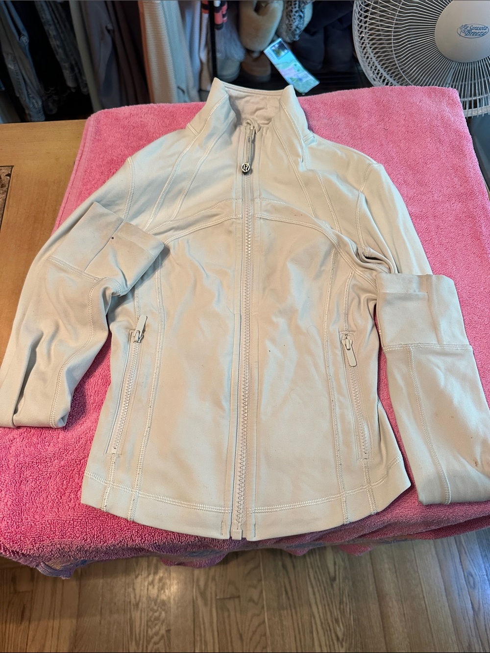 lululemon athletica Cream Zip-Front Leather Jacket